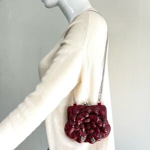 BRIGHTON Rosalie Red Leather 3D Flower Mini Coin Purse Shoulder Crossbody Bag